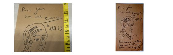 Picasso inscription study: Dedication, Handwriting, and French Wording
