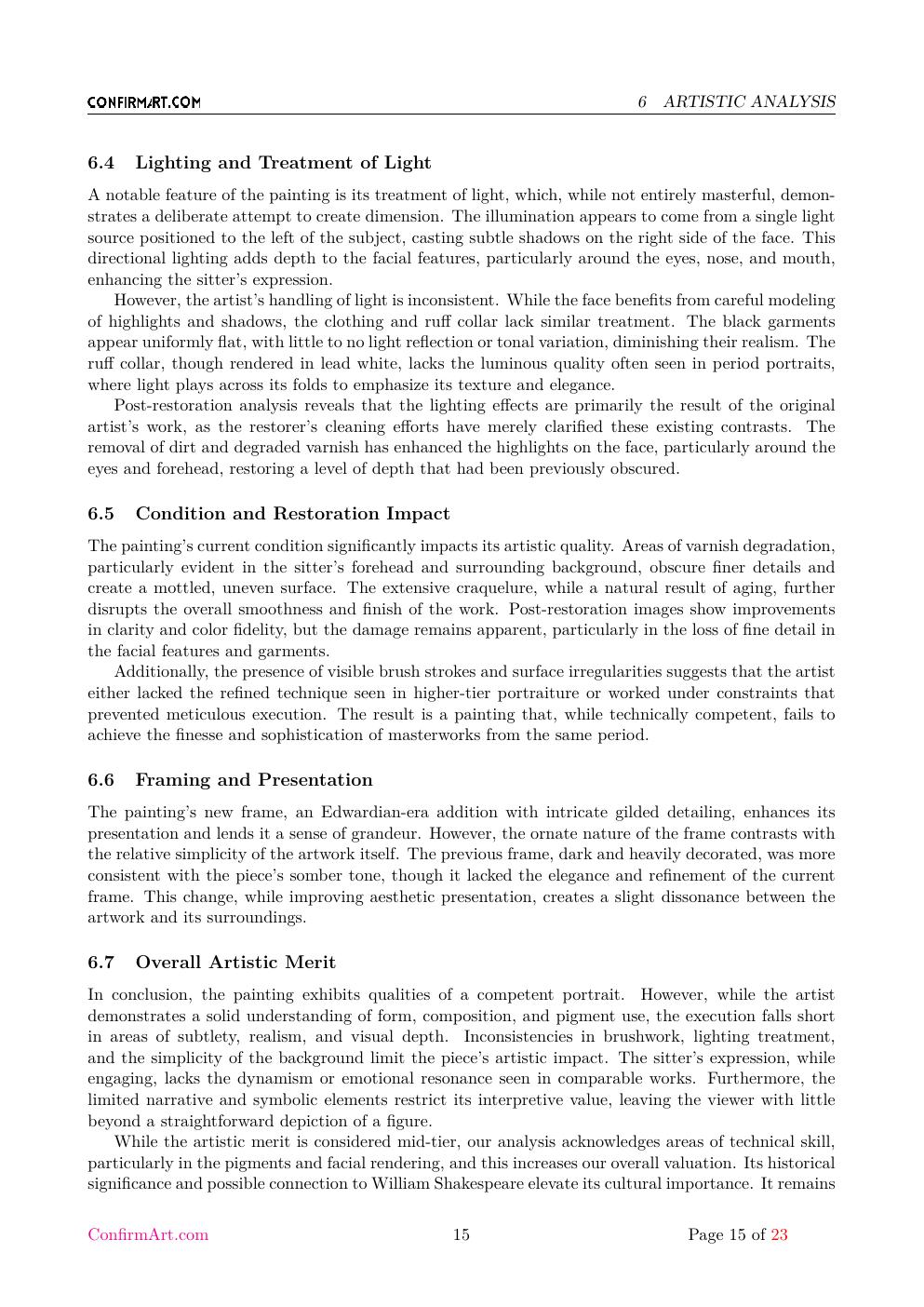 The oil on canvas, "Untitled" report sample page 15