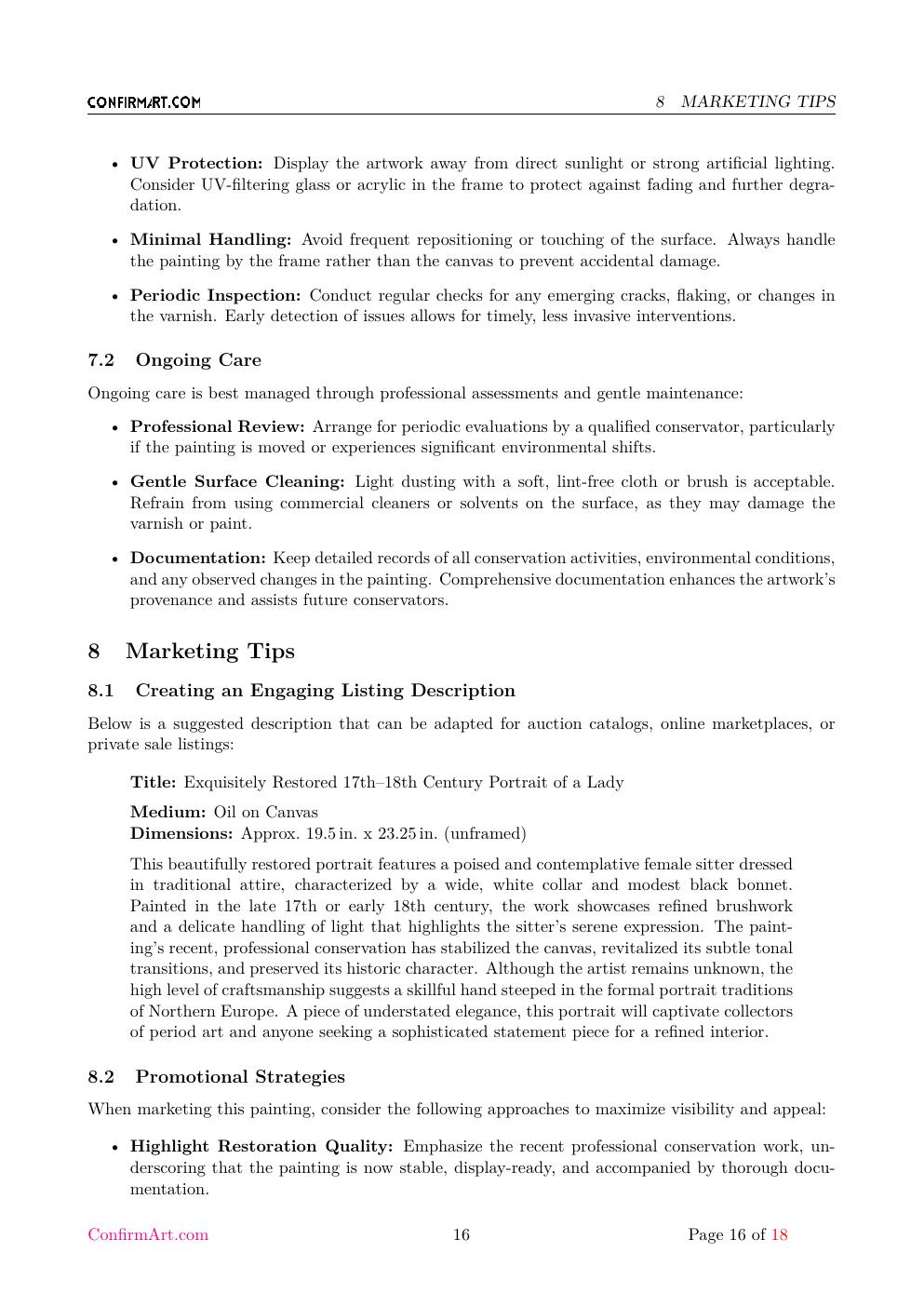 Portrait of a Woman report sample page 16
