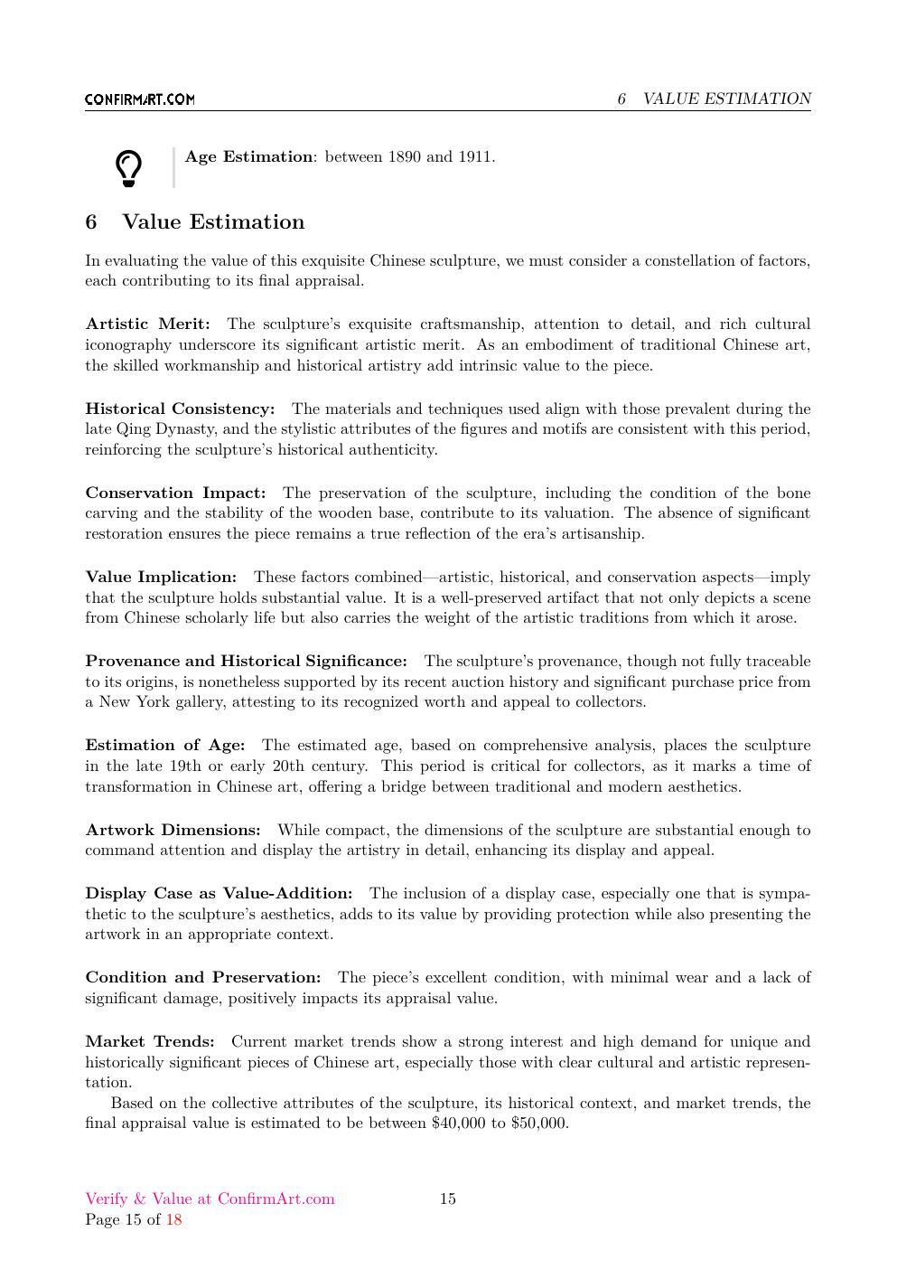Chinese Carving in its display case report sample page 15