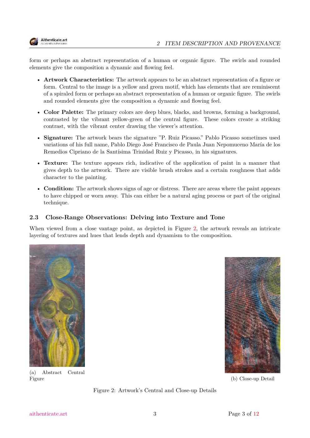 Picasso signature study report sample page 3