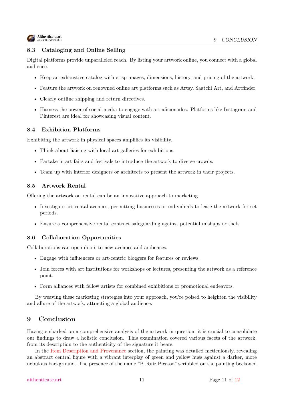 Picasso signature study report sample page 11