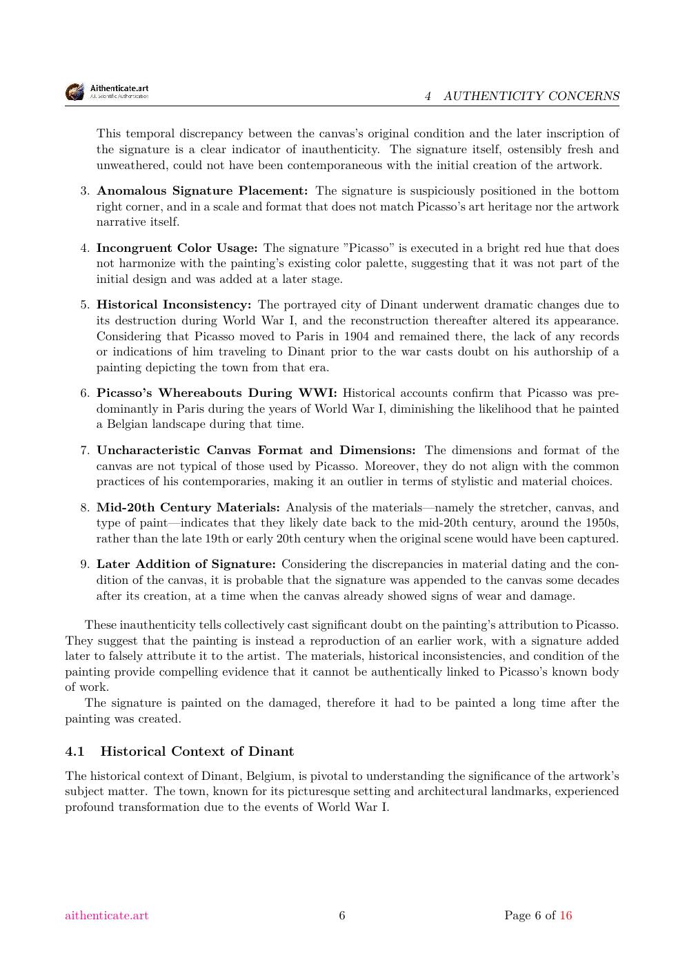 Picasso Dinant study report sample page 6