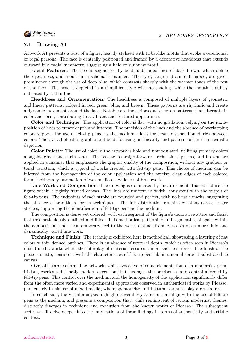 Estate artwork attributed to Picasso report sample page 3