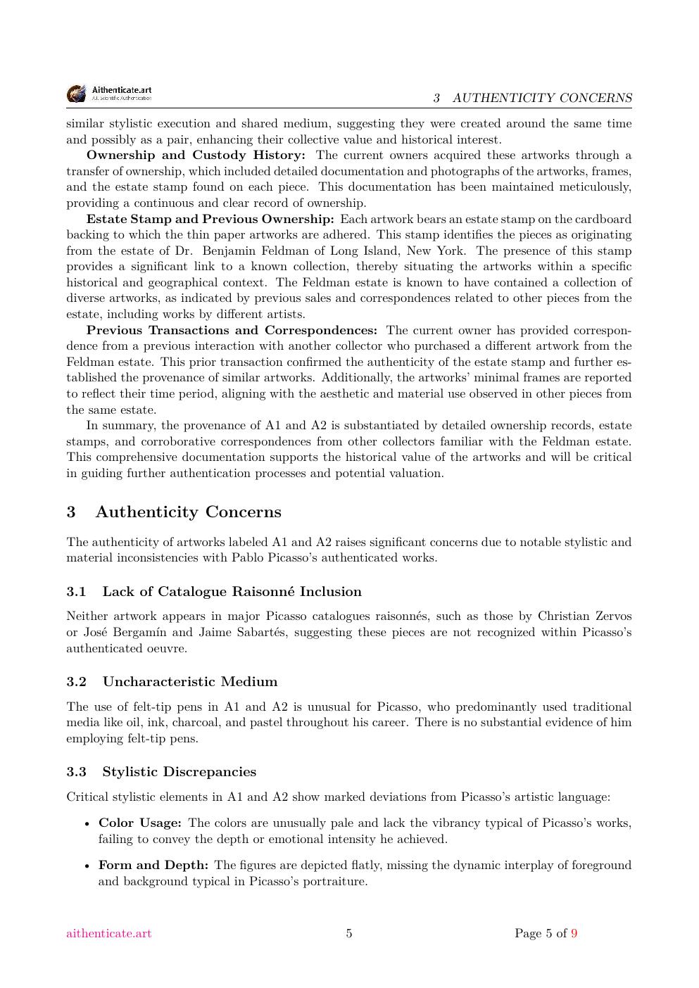 Estate artwork attributed to Picasso report sample page 5