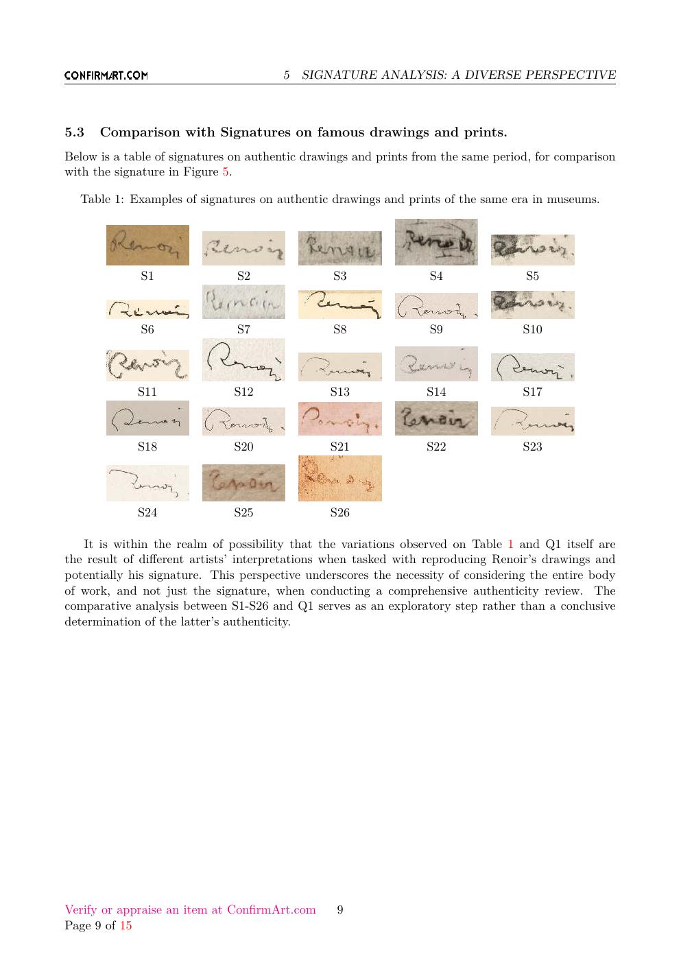 Renoir signature study report sample page 9