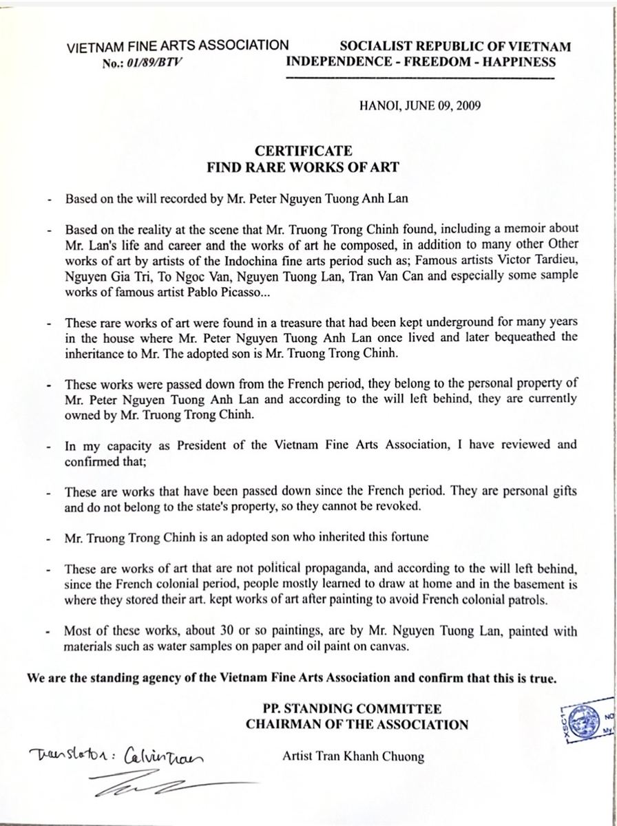 Painter and model drawing: Certificate of 9 June 2009